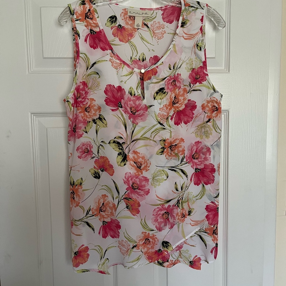 White and Pink Floral Tank Top